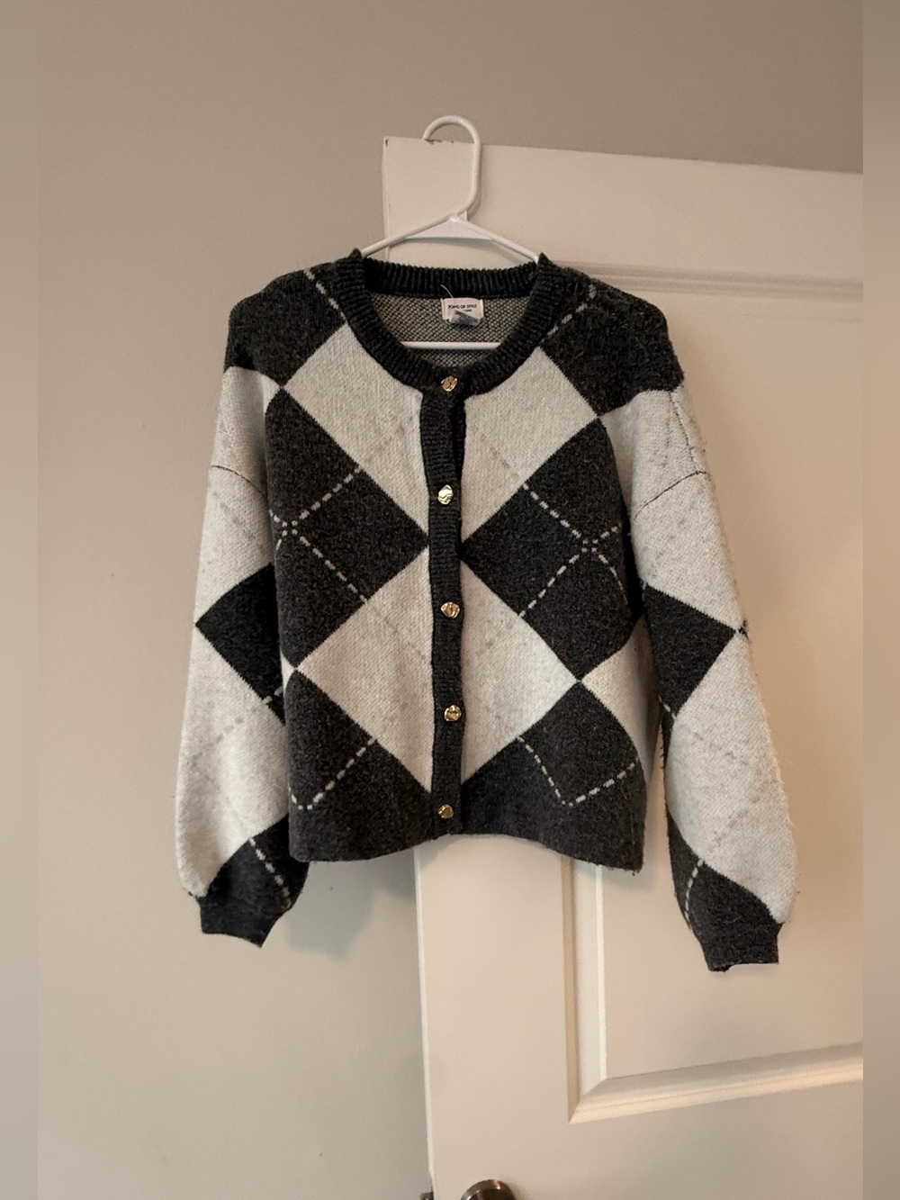 Song of Style Black & White Argyle Cropped Button Cardigan